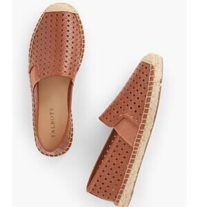 Talbots womens 6.5 tan Leather Izzy Nappa Espadrilles slip on casual loafers NEW